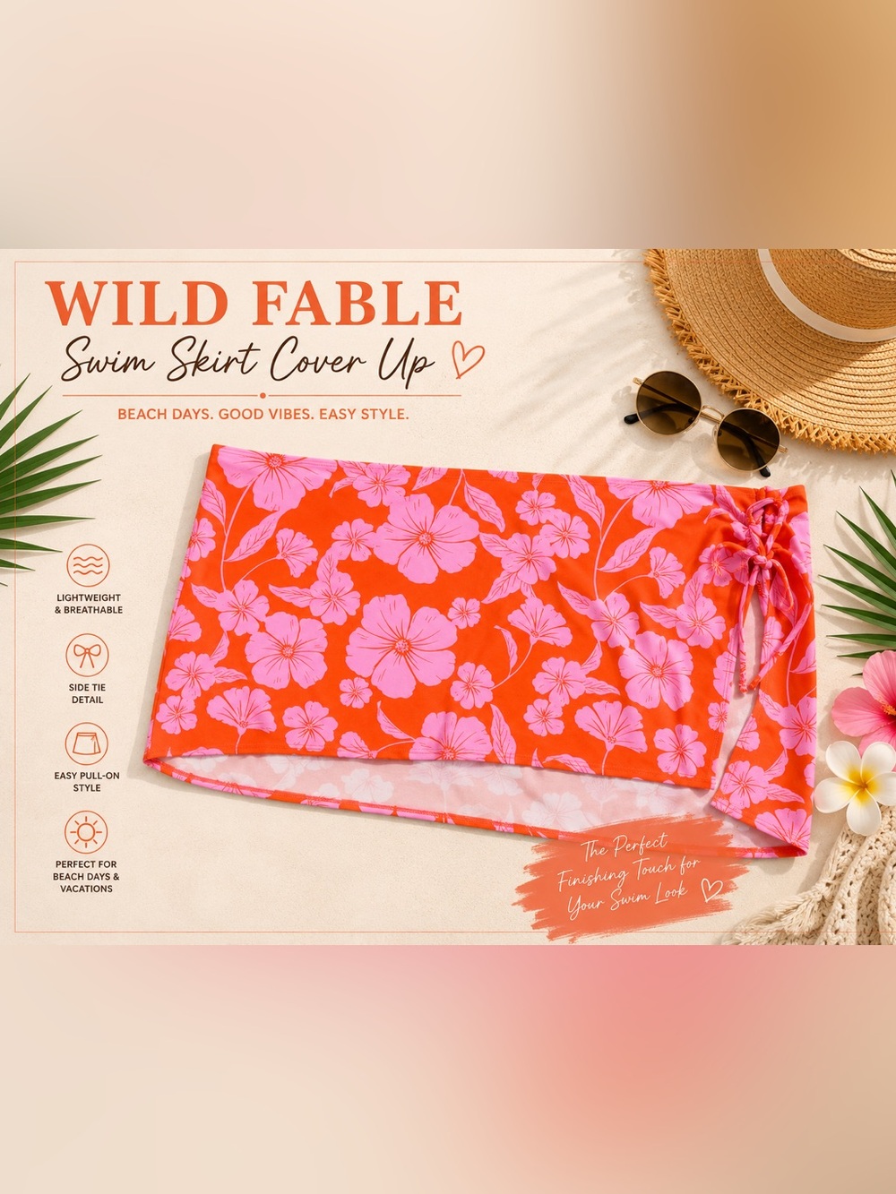 wild fable Orange and Pink Floral Swim Skirt Cover up Size XL NWT